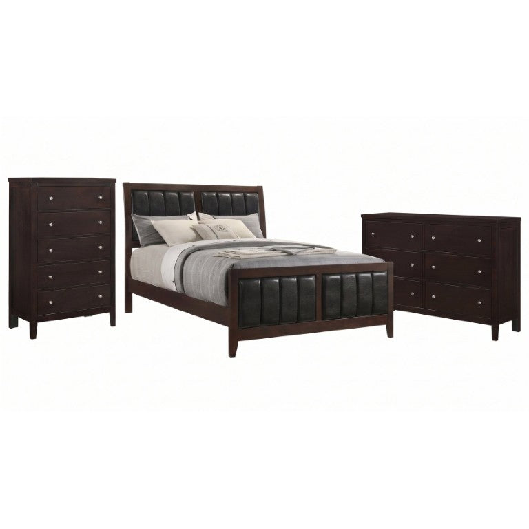 English Elm Winthrop Queen Bedroom Set with Channel Stitch Leatherette Bed and Cappuccino Finish B2777S00326