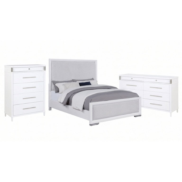 English Elm Hollowbrook White Queen Bedroom Set with Herringbone Upholstered Bed and Storage B2777S00337