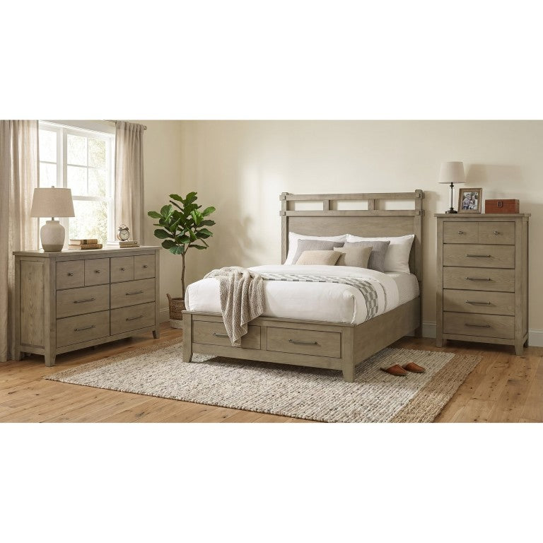 English Elm Ashgrove Queen Storage Bed Dresser and Chest Set in Warm Vineyard Oak Finish B2777S00338