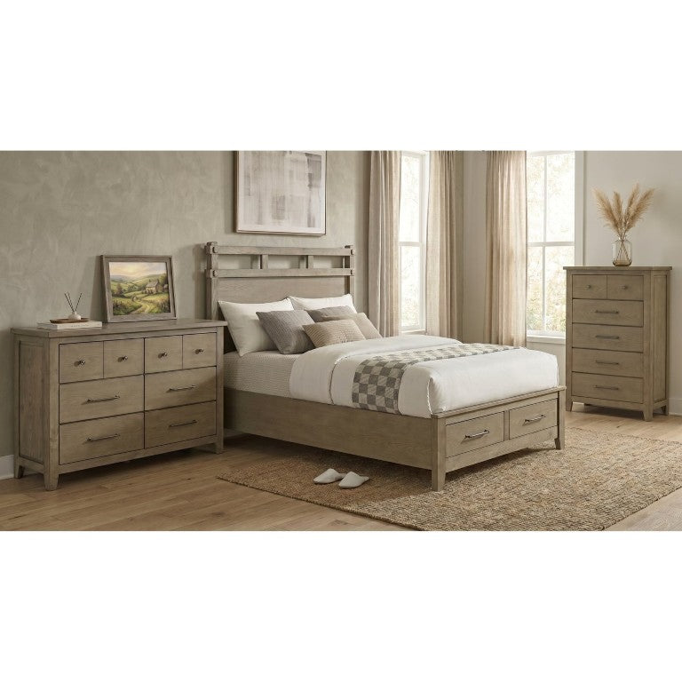 English Elm Ashgrove Queen Storage Bed Dresser and Chest Set in Warm Vineyard Oak Finish B2777S00338