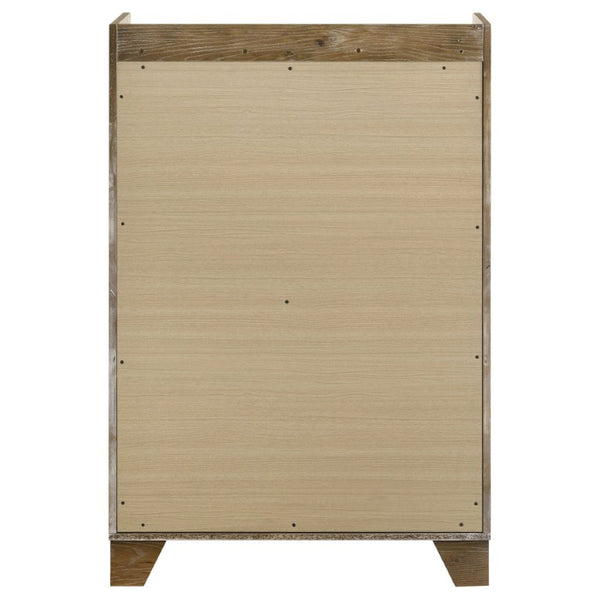 English Elm Whitfield Queen Bedroom Set Oak Grain Upholstered Headboard Faux Marble Storage B2777S00339