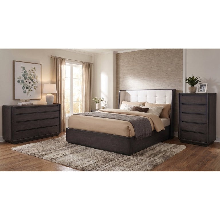 English Elm Marcello Wingback Platform Bedroom Set with Tufted Headboard and Burnished Black Frame B2777S00355