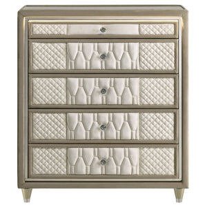 English Elm Provence Velvet Wingback Eastern King Bedroom Set with LED Lighting and Crystal Knobs B2777S00364