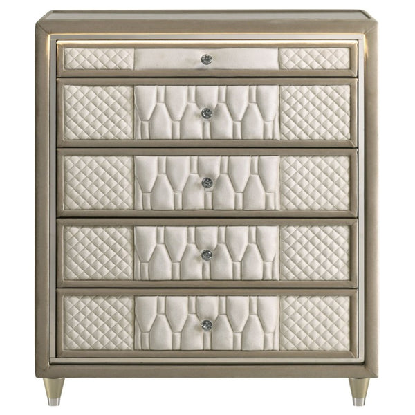 English Elm Provence Velvet Wingback Eastern King Bedroom Set with LED Lighting and Crystal Knobs B2777S00364
