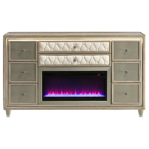 English Elm Provence Velvet Wingback Eastern King Bedroom Set with LED Lighting and Crystal Knobs B2777S00364