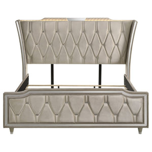 English Elm Provence Velvet Wingback Eastern King Bedroom Set with LED Lighting and Crystal Knobs B2777S00364
