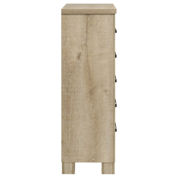 English Elm Cedarvale Rustic Modern Eastern King Bedroom Set with Weathered Oak Grain and Bronze Hardware B2777S00394