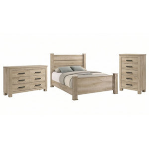 English Elm Cedarvale Rustic Modern Eastern King Bedroom Set with Weathered Oak Grain and Bronze Hardware B2777S00394