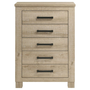 English Elm Cedarvale Rustic Modern Eastern King Bedroom Set with Weathered Oak Grain and Bronze Hardware B2777S00394