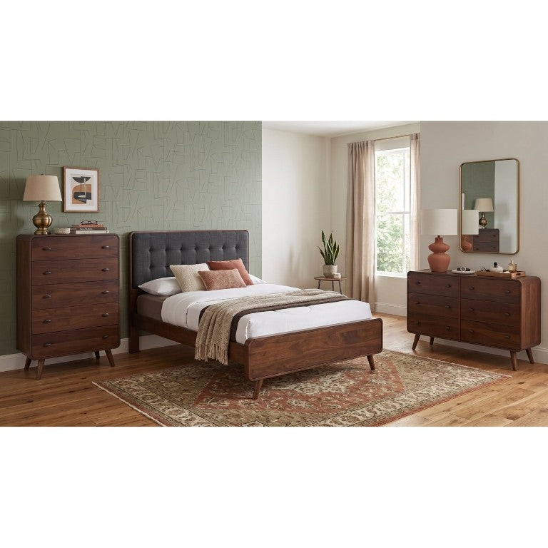 English Elm Wren Three-Piece Queen Bedroom Set in Dark Walnut with Tufted Headboard Storage B2777S00397