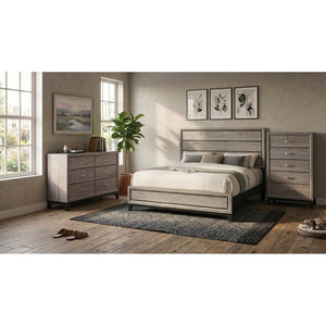 English Elm Sutter Eastern King Panel Bed Set with Grooved Panels Nickel Hardware and Ample Storage B2777S00400