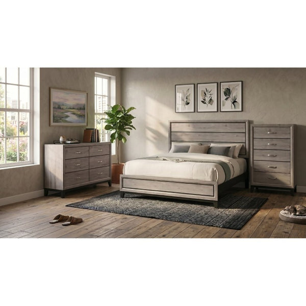 English Elm Sutter Eastern King Panel Bed Set with Grooved Panels Nickel Hardware and Ample Storage B2777S00400