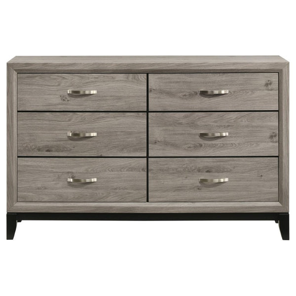 English Elm Sutter Eastern King Panel Bed Set with Grooved Panels Nickel Hardware and Ample Storage B2777S00400