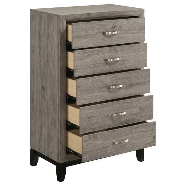 English Elm Sutter Eastern King Panel Bed Set with Grooved Panels Nickel Hardware and Ample Storage B2777S00400