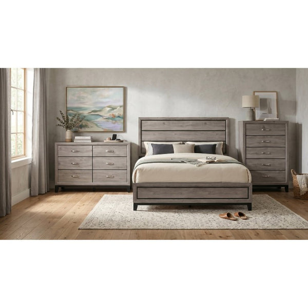 English Elm Sutter Eastern King Panel Bed Set with Grooved Panels Nickel Hardware and Ample Storage B2777S00400