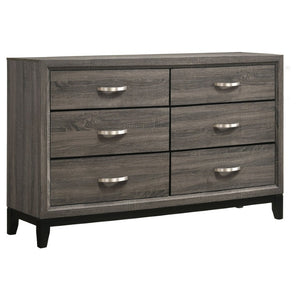 English Elm Sutter Grey Oak Eastern King Bedroom Set with Groove Panel Bed and Nickel Pulls B2777S00404