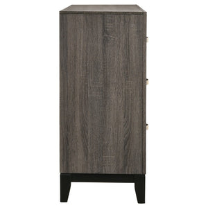 English Elm Sutter Grey Oak Twin Bedroom Set with Groove Panels Nickel Pulls and Ample Storage B2777S00406