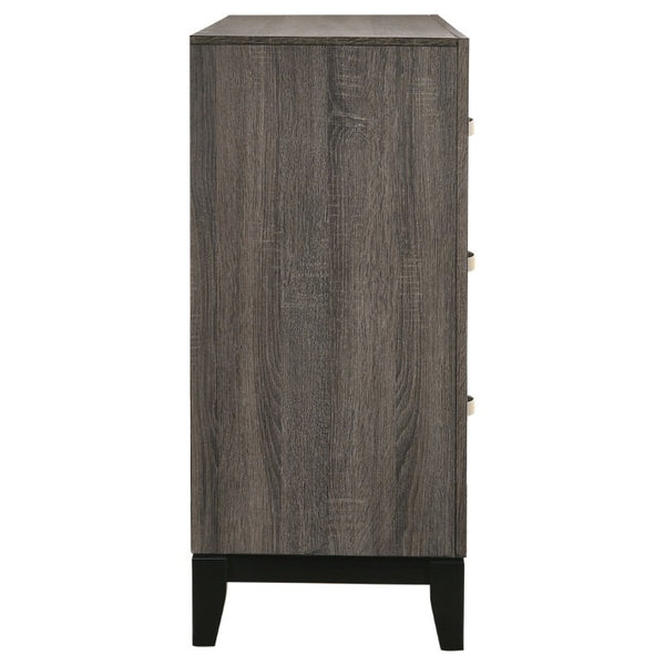 English Elm Sutter Grey Oak Twin Bedroom Set with Groove Panels Nickel Pulls and Ample Storage B2777S00406