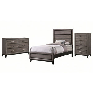 English Elm Sutter Grey Oak Twin Bedroom Set with Groove Panels Nickel Pulls and Ample Storage B2777S00406