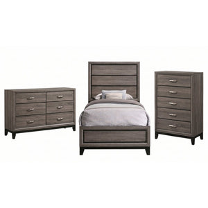 English Elm Sutter Grey Oak Twin Bedroom Set with Groove Panels Nickel Pulls and Ample Storage B2777S00406