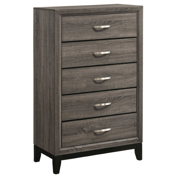 English Elm Sutter Grey Oak Twin Bedroom Set with Groove Panels Nickel Pulls and Ample Storage B2777S00406