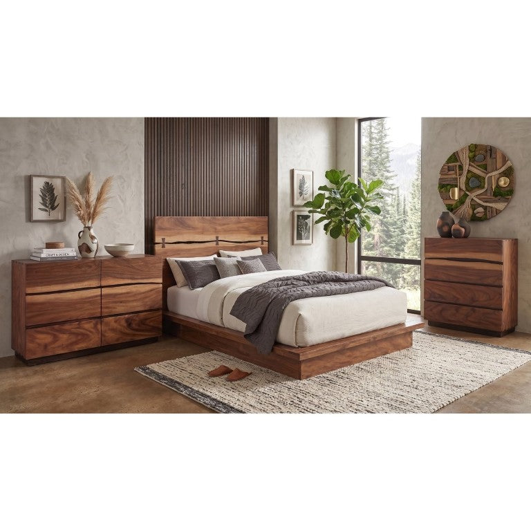 English Elm Ashcombe Smokey Walnut Queen Bedroom Set with Live Edge Headboard and Organic Grain B2777S00408