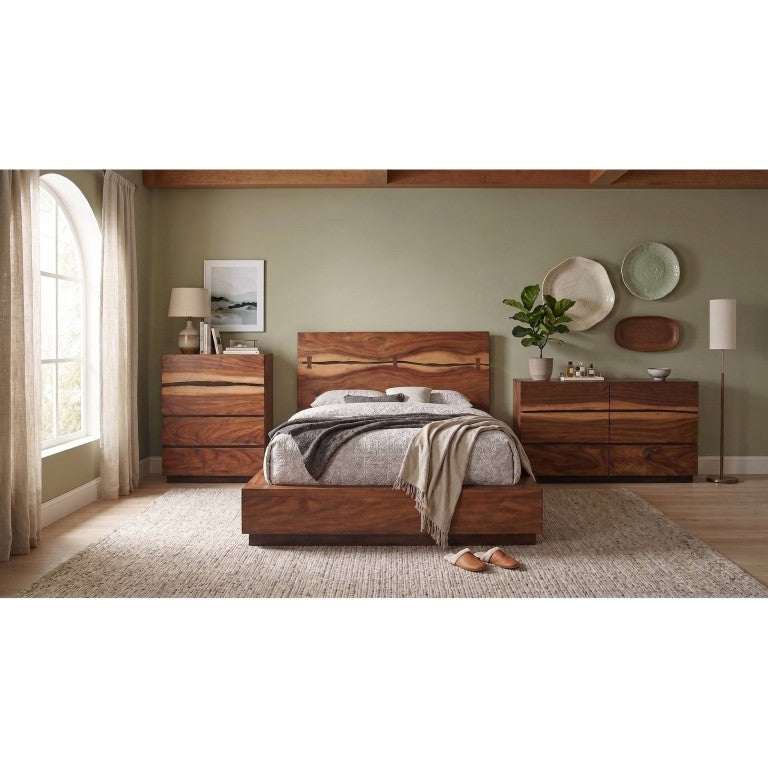 English Elm Ashcombe Smokey Walnut Queen Bedroom Set with Storage Bed Dresser and Chest B2777S00410