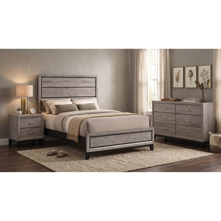 English Elm Sutter Full Panel Bedroom Set with Groove Headboard Dresser and Nightstand in Taupe B2777S00414