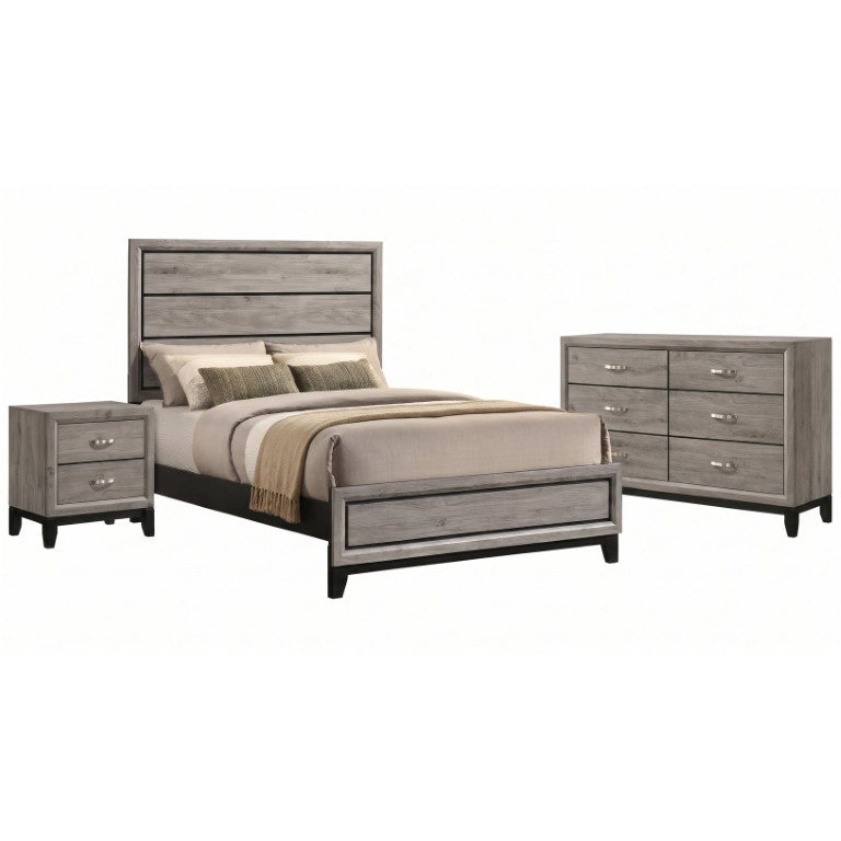 English Elm Sutter Full Panel Bedroom Set with Groove Headboard Dresser and Nightstand in Taupe B2777S00414