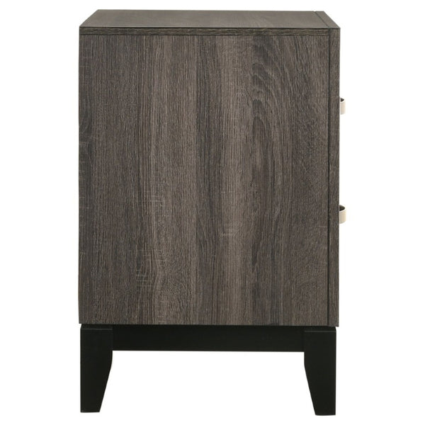 English Elm Sutter Queen Panel Bedroom Set with Grey Oak Finish Groove Detailing and Nickel Hardware B2777S00416