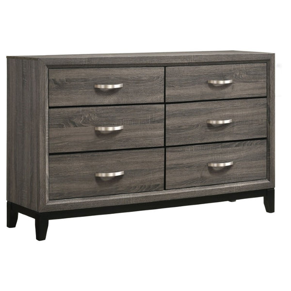 English Elm Sutter Queen Panel Bedroom Set with Grey Oak Finish Groove Detailing and Nickel Hardware B2777S00416