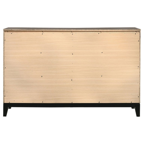 English Elm Sutter Queen Panel Bedroom Set with Grey Oak Finish Groove Detailing and Nickel Hardware B2777S00416