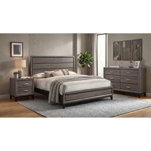 English Elm Sutter Grey Oak Eastern King Bedroom Set with Panel Bed Dresser and Nightstand B2777S00417