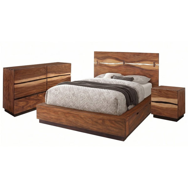 English Elm Ashcombe Smoky Walnut Queen Bedroom Set with Live Edge Headboard and Storage B2777S00424