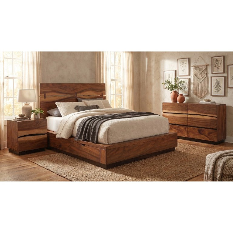 English Elm Ashcombe Live Edge Walnut Veneer Eastern King Bedroom Set with Storage Bed B2777S00425