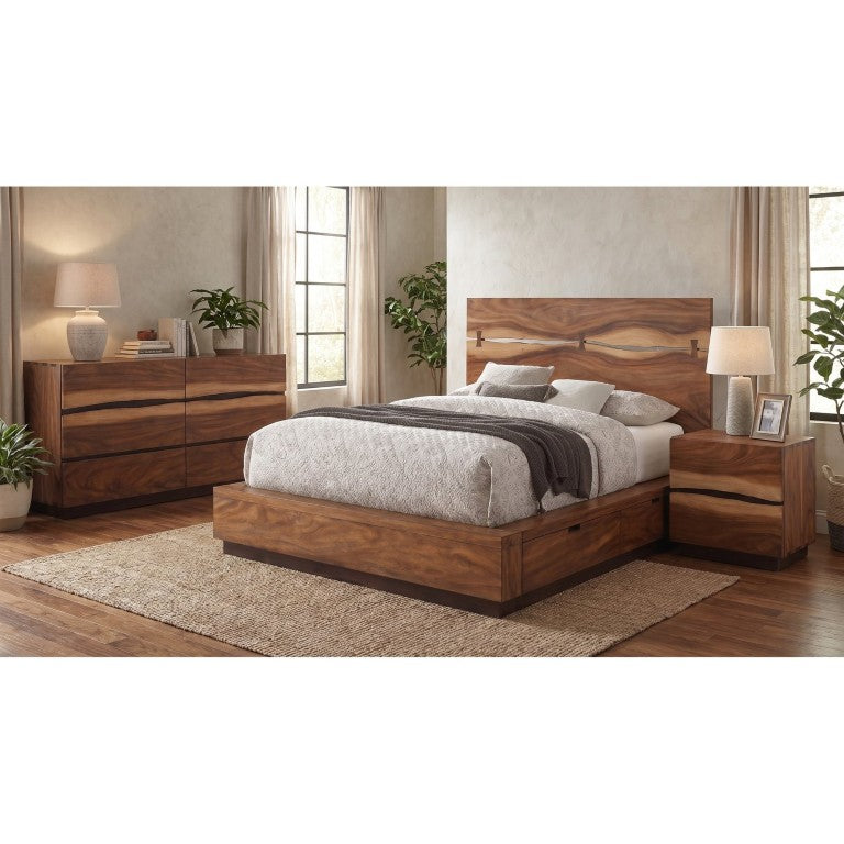 English Elm Ashcombe Live Edge Walnut Veneer Eastern King Bedroom Set with Storage Bed B2777S00425