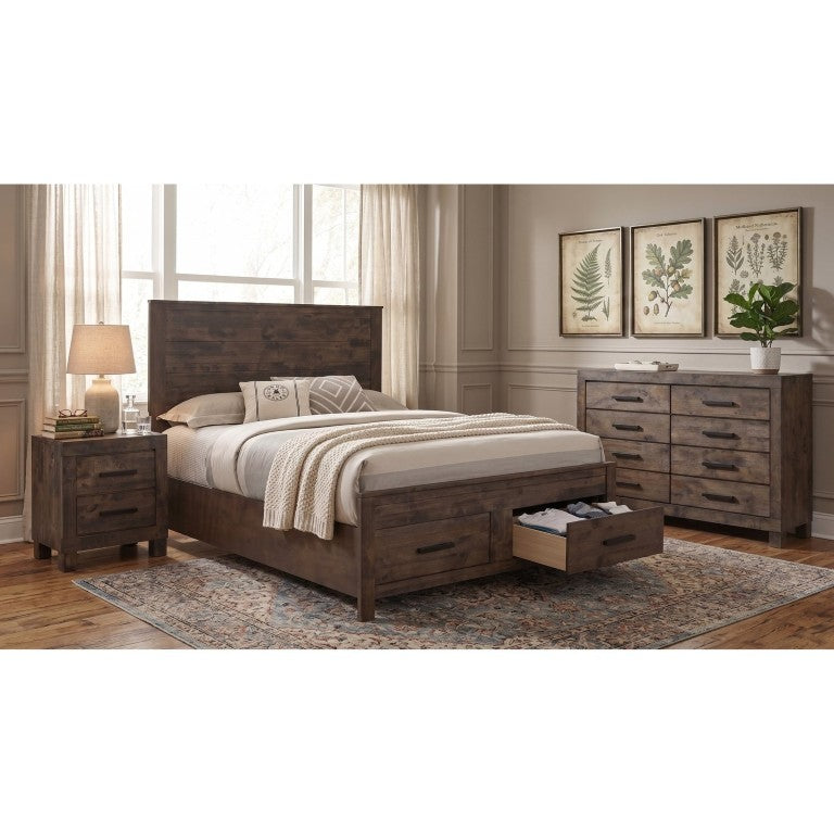 English Elm Pinecrest Rustic Hardwood Queen Bedroom Set with Wire-Brushed Finish and Ample Storage B2777S00426