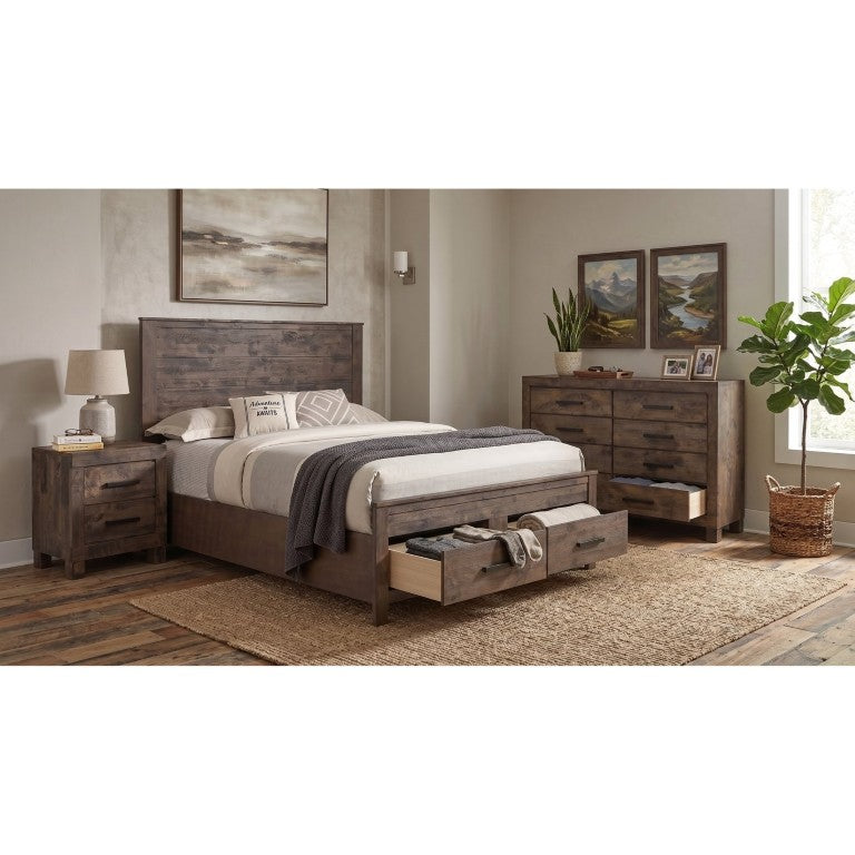 English Elm Pinecrest Rustic Hardwood Queen Bedroom Set with Wire-Brushed Finish and Ample Storage B2777S00426