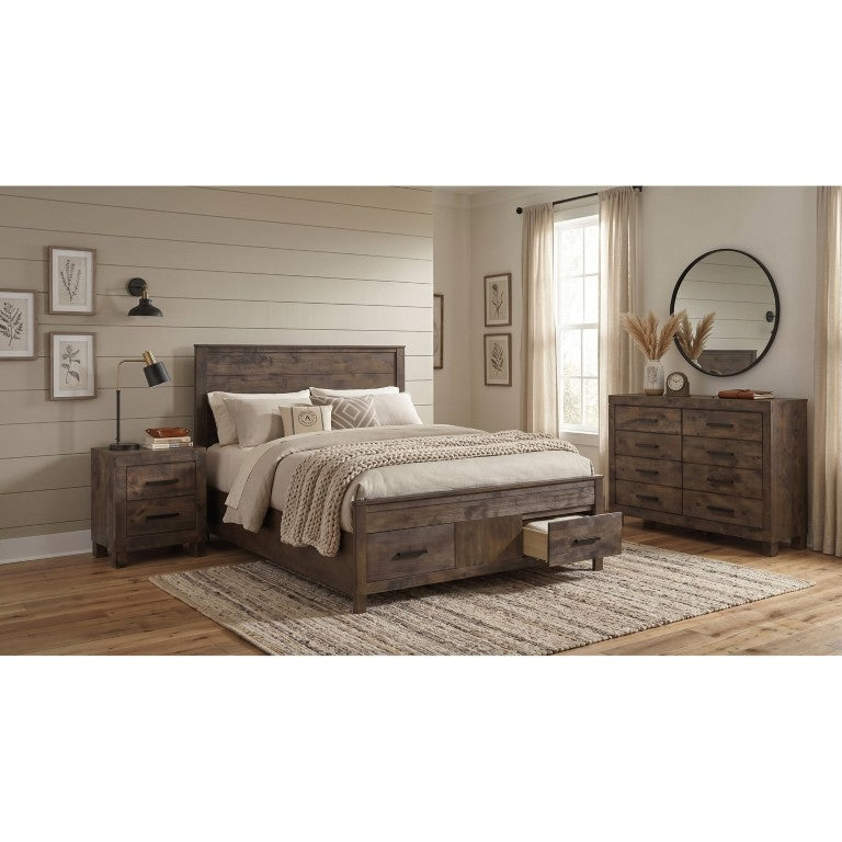English Elm Pinecrest Wire-Brushed Panel Bed Dresser and Nightstand Set for Rustic Bedrooms B2777S00427