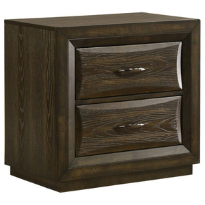 English Elm Meridian Queen Bedroom Set with Upholstered Headboard Dark Oak Finish Nightstands B2777S00430