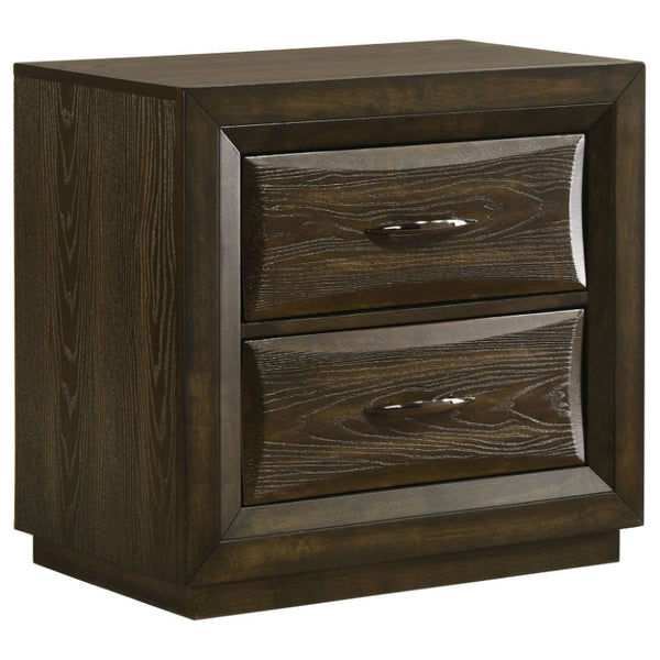 English Elm Meridian Queen Bedroom Set with Upholstered Headboard Dark Oak Finish Nightstands B2777S00430