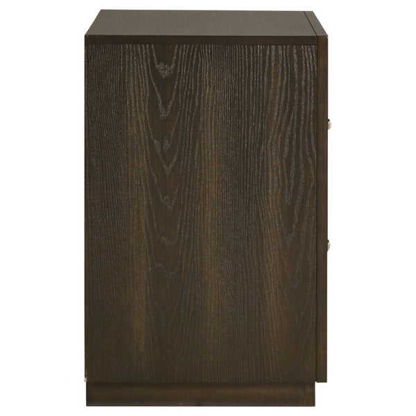 English Elm Meridian Queen Bedroom Set with Upholstered Headboard Dark Oak Finish Nightstands B2777S00430