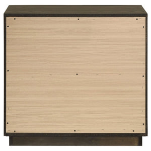 English Elm Meridian Queen Bedroom Set with Upholstered Headboard Dark Oak Finish Nightstands B2777S00430