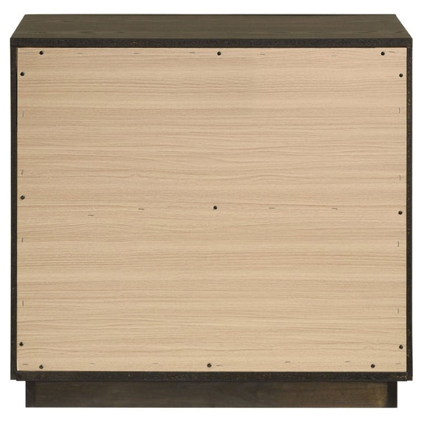 English Elm Meridian Queen Bedroom Set with Upholstered Headboard Dark Oak Finish Nightstands B2777S00430