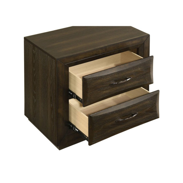 English Elm Meridian Queen Bedroom Set with Upholstered Headboard Dark Oak Finish Nightstands B2777S00430