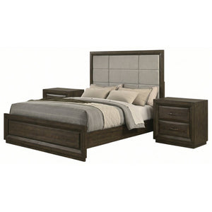 English Elm Meridian Queen Bedroom Set with Upholstered Headboard Dark Oak Finish Nightstands B2777S00430
