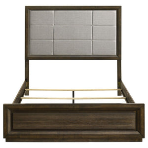 English Elm Meridian Queen Bedroom Set with Upholstered Headboard Dark Oak Finish Nightstands B2777S00430