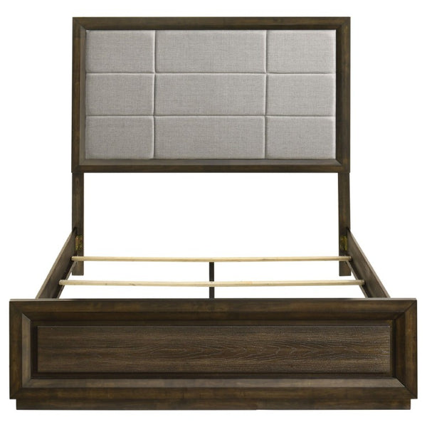 English Elm Meridian Queen Bedroom Set with Upholstered Headboard Dark Oak Finish Nightstands B2777S00430