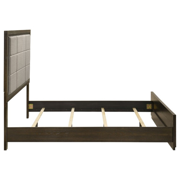 English Elm Meridian Queen Bedroom Set with Upholstered Headboard Dark Oak Finish Nightstands B2777S00430