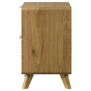 English Elm Sinclair Queen Bedroom Set with Oak Finish Upholstered Headboard and Reeded Nightstands B2777S00433